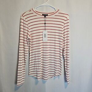 Universal Standard Long Sleeve Striped T-Shirt Top Red Cream 4XS=XS NWT